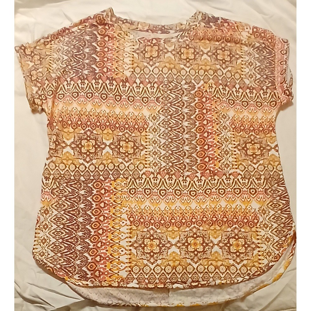 Women's Cupio Top Short Sleeve Shirt Size XL Floral Geometric Colorful Sunny NWT